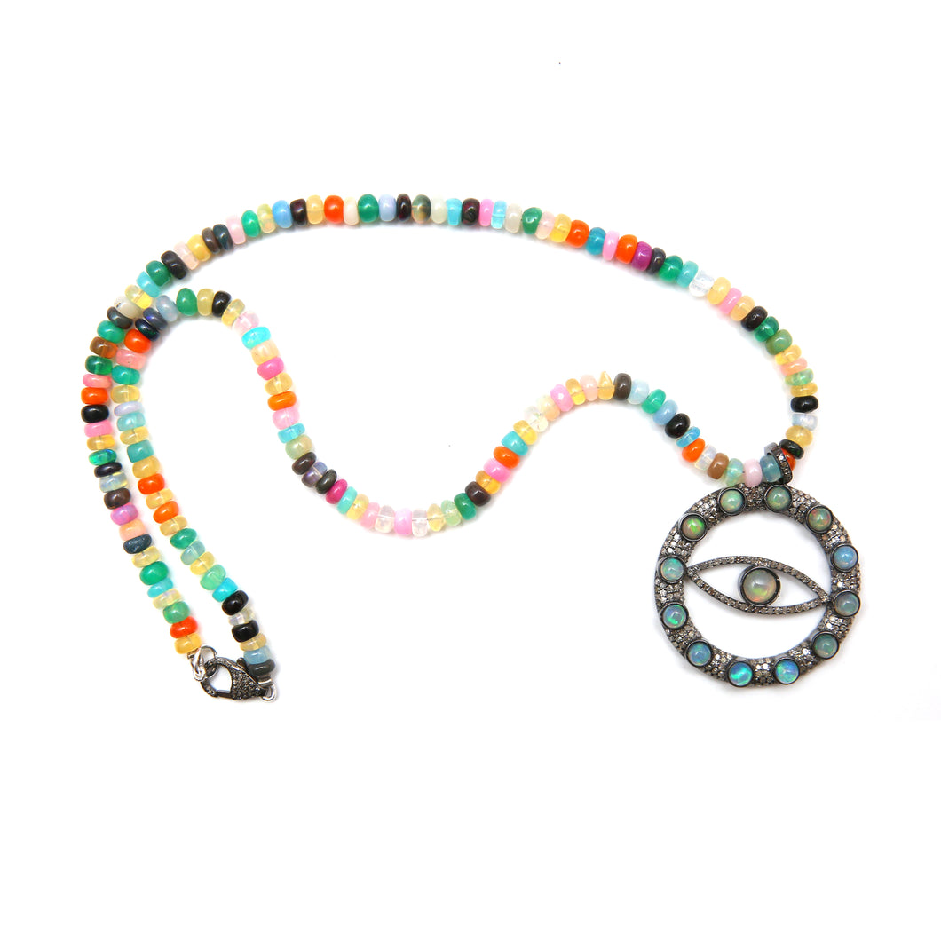 Opal Diamond Evil Eye Necklace