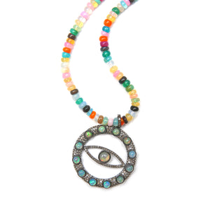 Opal Diamond Evil Eye Necklace