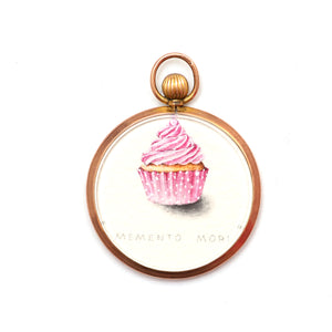 9k Double-Sided "Dessert First" Photo Locket W/ Original Watercolor Micro-painting