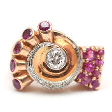 Load image into Gallery viewer, 14k Ruby Diamond Art Deco Tank Ring
