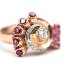 Load image into Gallery viewer, 14k Ruby Diamond Art Deco Tank Ring
