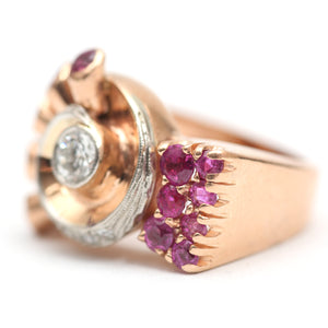 14k Ruby Diamond Art Deco Tank Ring