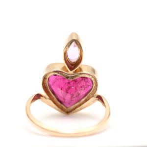 14k Pink Tourmaline Flaming Heart Ring