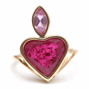 14k Pink Tourmaline Flaming Heart Ring