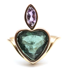 画像をギャラリービューアに読み込む, 14k Teal Tourmaline Flaming Heart Ring
