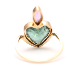 14k Teal Tourmaline Flaming Heart Ring