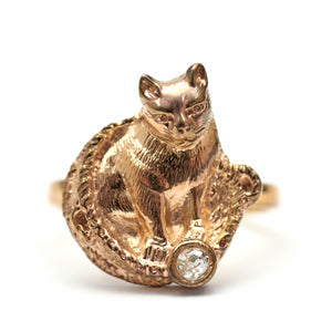 18k Diamond Art Nouveau Cat Ring