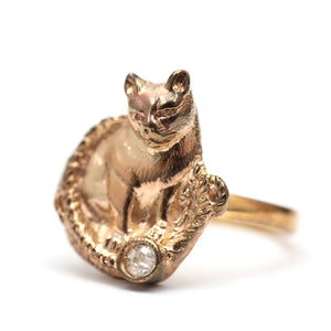 18k Diamond Art Nouveau Cat Ring