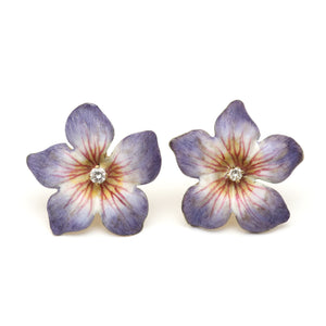 Large 14k Enamel Diamond Flower Earrings