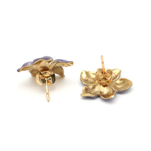 Large 14k Enamel Diamond Flower Earrings