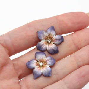 Large 14k Enamel Diamond Flower Earrings