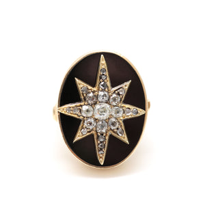 14k Rose Cut Diamond Onyx Starburst Ring