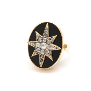 14k Rose Cut Diamond Onyx Starburst Ring