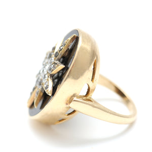 14k Rose Cut Diamond Onyx Starburst Ring