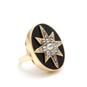 14k Rose Cut Diamond Onyx Starburst Ring