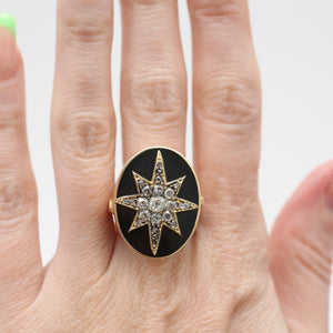 14k Rose Cut Diamond Onyx Starburst Ring