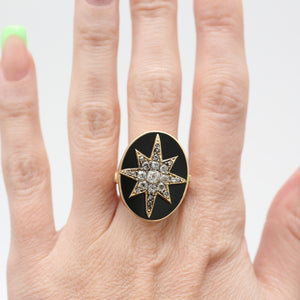 14k Rose Cut Diamond Onyx Starburst Ring