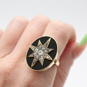 14k Rose Cut Diamond Onyx Starburst Ring