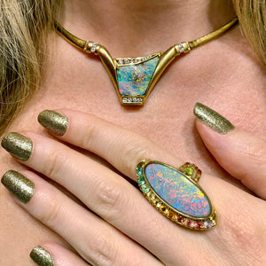 14K Boulder Opal & Diamond Necklace