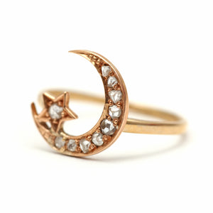 10k Victorian Rose Cut Diamond Celestial Ring